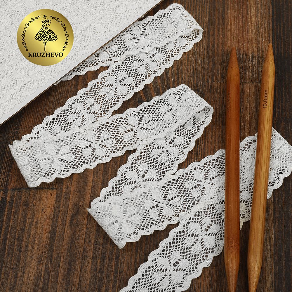 Кружево вязаное (тесьма) 35 мм / 10 метров, TBY.2444 цв.белый, Kruzhevo