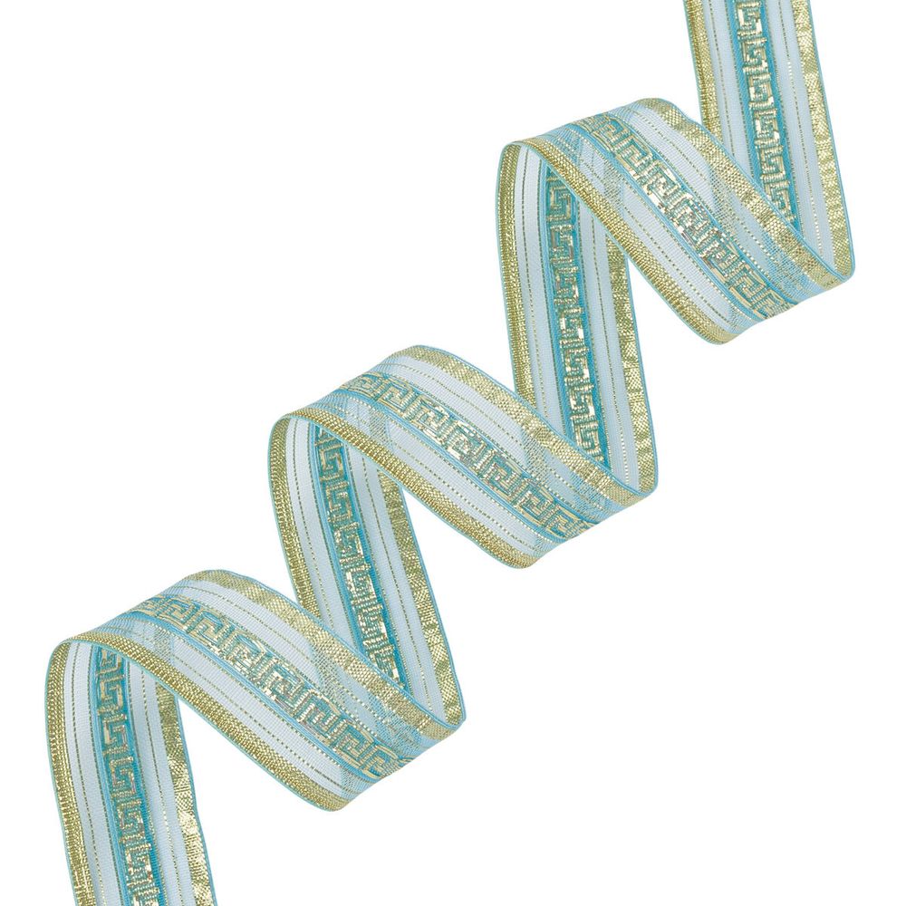 Лента подарочная 25 мм / 25 метров, рис.8255, голубой/золото, С3488Г17