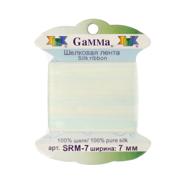 Лента (тесьма) шелковая 7.0 мм / 9.1±0.5 метров, M102 бл.салатовый/бл.желтый, Gamma SRM-7