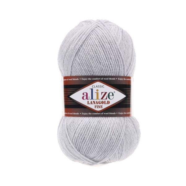 Пряжа Alize (Ализе) Lana Gold Fine / уп.5 мот. по 100 г, 390м, 684 пепельный меланж A