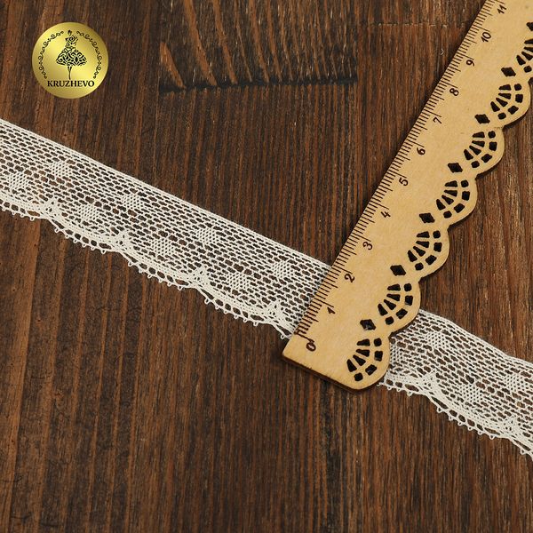Кружево вязаное (тесьма) 25 мм / 10 метров, D1001, тонкая нить, цв.02 молочный, Kruzhevo