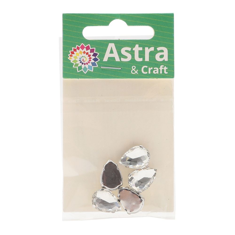 Хрустальные стразы в цапах формы капля, белый 10х14 мм, 5 шт., АЦ001НН1014