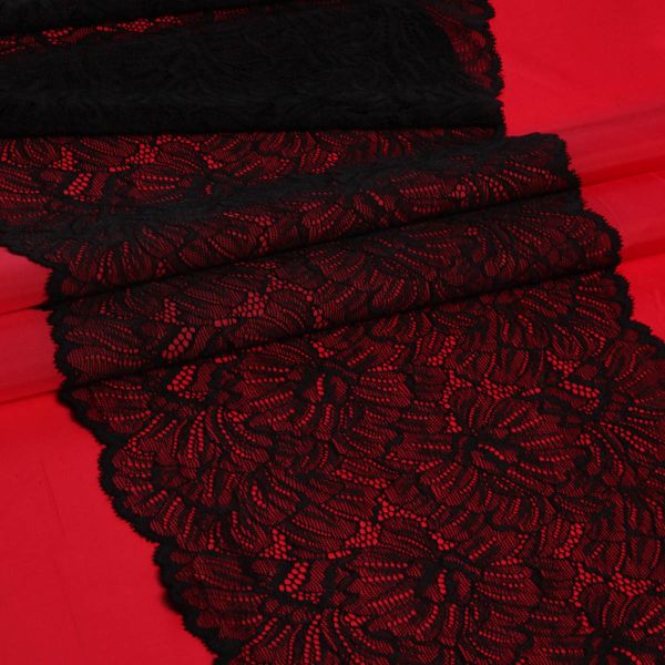 Кружево бельевое эластичное 240 мм / 13.72 м, цв. C580 черный