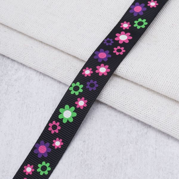 Лента репсовая (в рубчик) с рисунком 15.0 мм / 45.72 метра, ID 15129 цв.черн, 24539