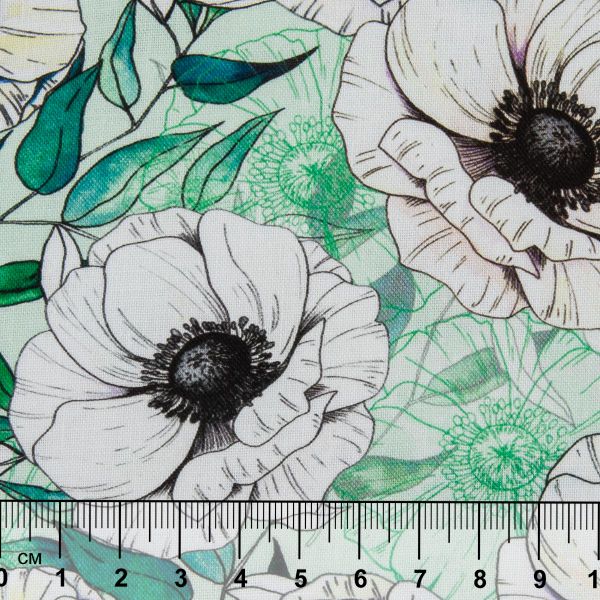 Ткань для пэчворка Peppy Цветущие анемоны 50х55 см, 140±5 г/м², ЦА-02 зеленый