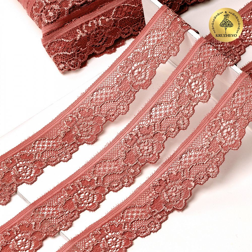 Кружево стрейч (эластичное) 30 мм / 5 метров, TBY.L839, цв.F139 коралловый, Kruzhevo
