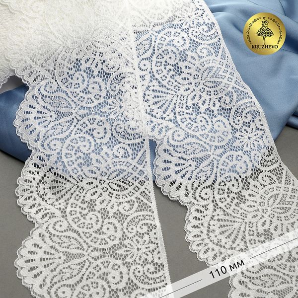 Кружево эластичное (стрейч) 110 мм, 40992PP цв.белый уп.115м, Kruzhevo