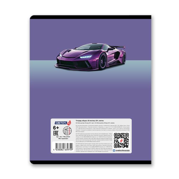 Тетрадь ученическая общая, A5 40 л. на скобе 65 г/м², белизна 100% 10 шт клетка, 01473 Без тормозов, Светоч Т194