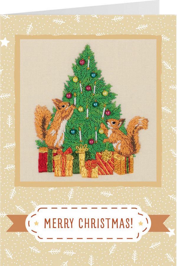 Набор для вышивания нитками Panna, Живая картина Открытка. Бельчата, 9.5х8 см