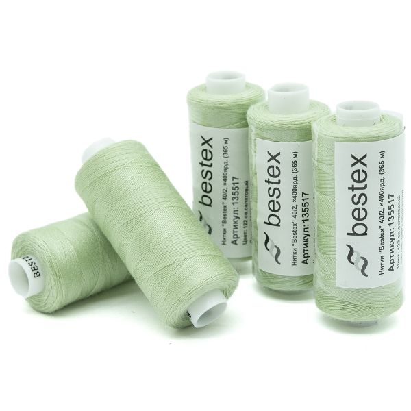 Нитки швейные бытовые Bestex 40/2, 365 м (400 ярд) / 10 кат., 122 светло-салатовый