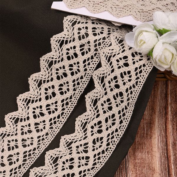 Кружево вязаное (тесьма) 50 мм / 3 метра, хлопок, TBY.1003, F307 серый лен