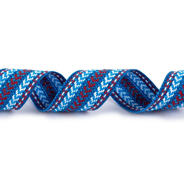 Лента (тесьма) жаккардовая 30.0 мм / 25±1 метров, Орнамент для северных народов, рис 9870 №2 син/красн/белый, Gamma C3881