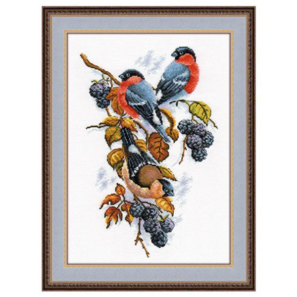 Набор для вышивания нитками Овен, Снегири на ежевике, 22х33 см
