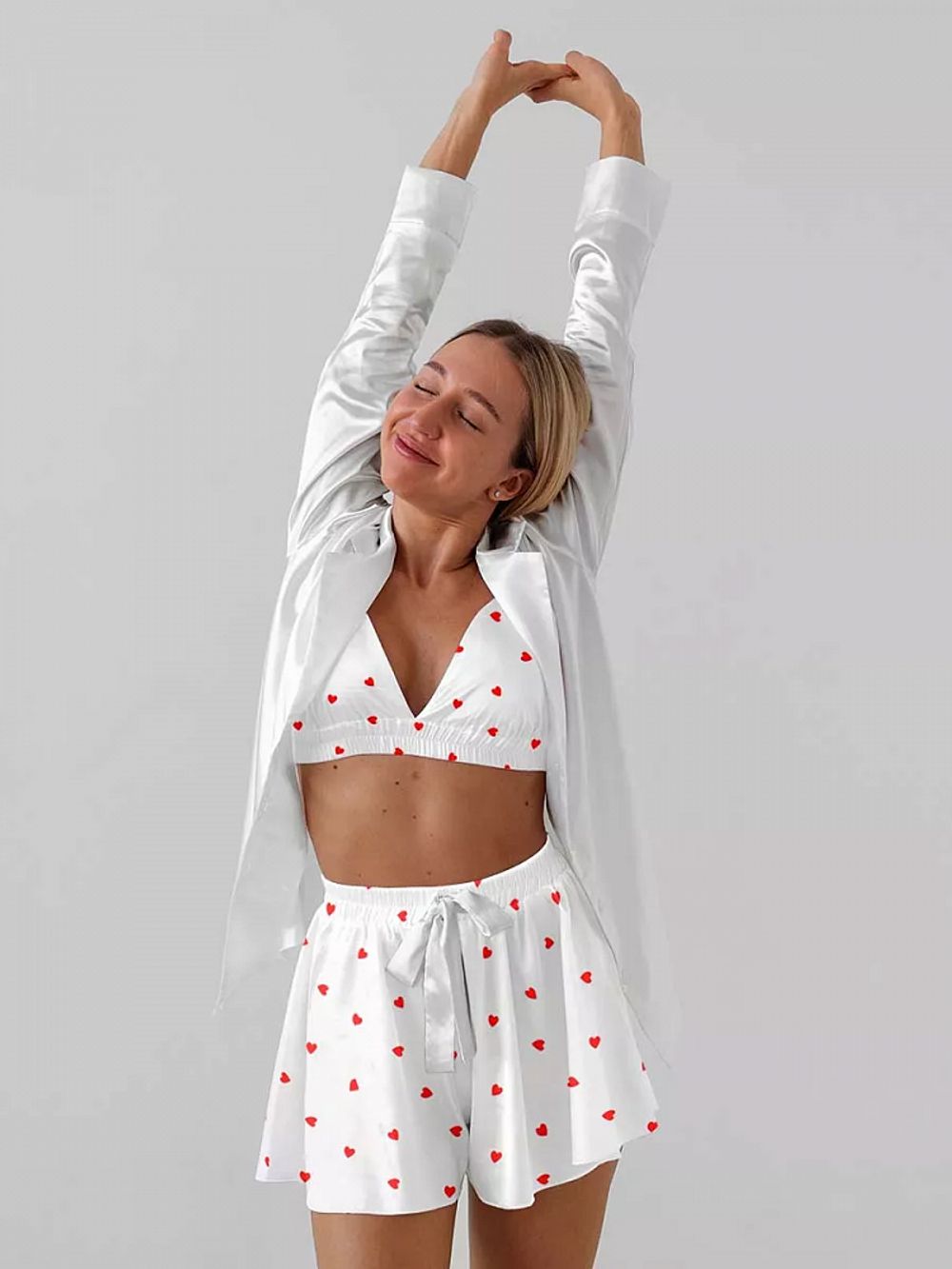 Шелк Армани 90 г/м², 150 см / 2 метра, TBYArm-hrt1, белый сердечки