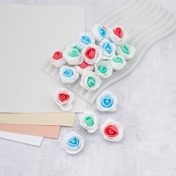 Цветочек-розочка из фоамирана 38 мм, микс №3, 3 цвета, 24 шт
