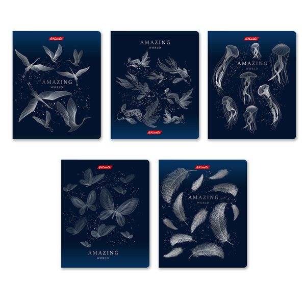 Тетрадь ученическая общая, матовая ламинация + тиснение серебряной фольгой, A5+ 96 л. на скобе 60 г/м², белизна 100%, 5 шт, клетка в термоусадочной пленке, 000770 Удивительная, Светоч 96ТЕТк-007