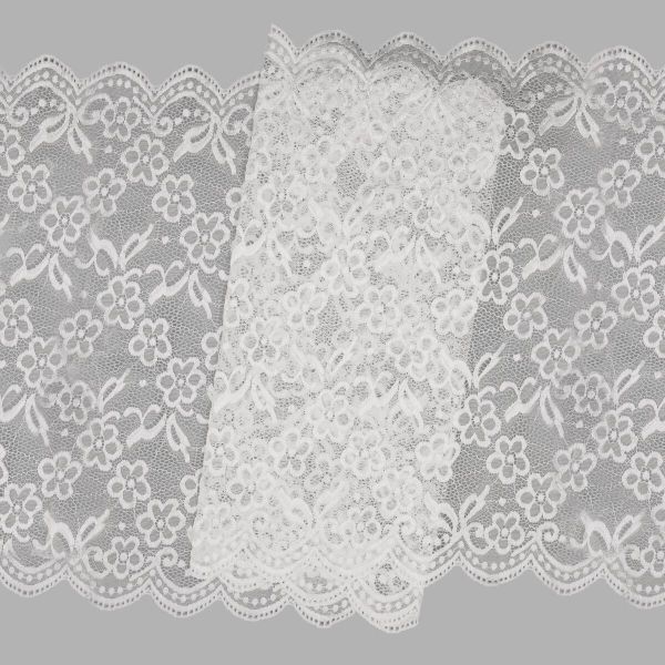 Кружево бельевое эластичное 400 мм / 3.4 метра, цвет белый
