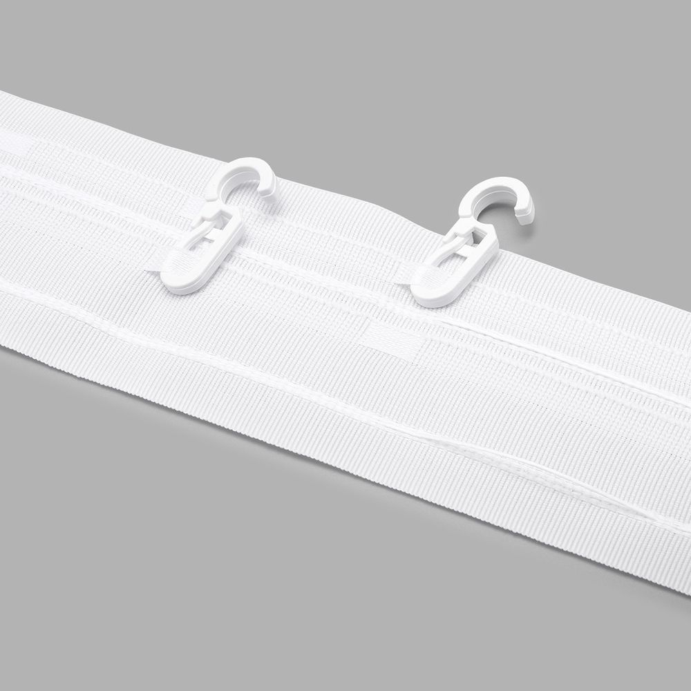 Лента (тесьма) шторная: сборка бантовая (1:2) 60 мм / 50 метров, (2 ряда петель, 2 шнура), белый, C93