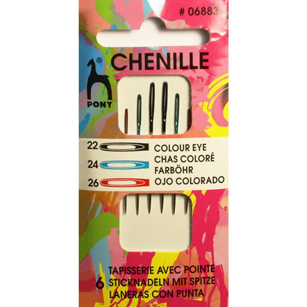 Иглы ручные для синели, глади с цветным ушком, №22-26,6 шт, Pony Иглы ручные для синели, глади с цветным ушком, №22-26,6 шт, Pony