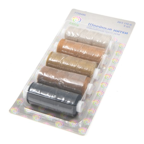 Швейные нитки (набор) 20/3,110 м, ассорти, 5 шт/набор Astra&Craft, ассорти