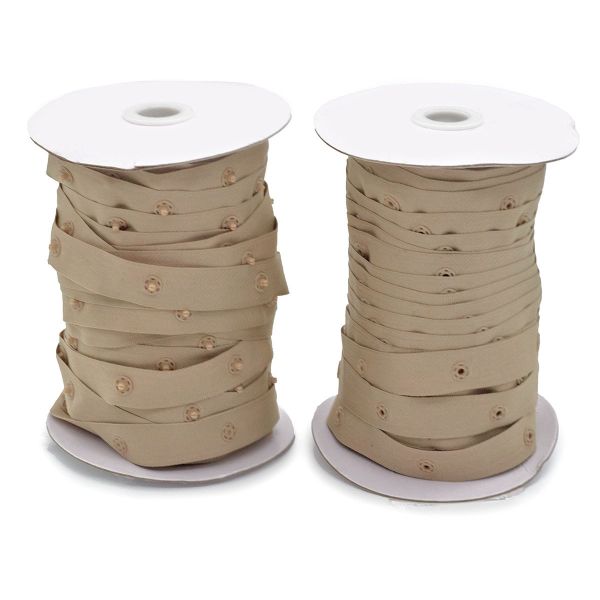 Кнопки пластиковые на тесьме (кн. ⌀ 7мм, тесьма 18 мм, шаг 1.7 см), бежевый, 45.7м