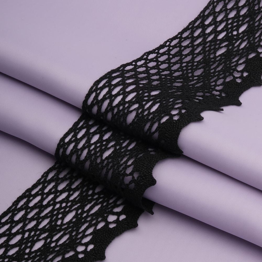 Кружево вязаное (тесьма) хлопковое 55 мм / 25 метров, рис.55.01.180 (черный) С3749Г17