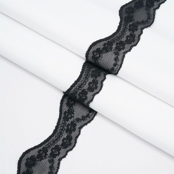 Кружево эластичное (стрейч) 40 мм / 15 метров, черный, LAEC-19138