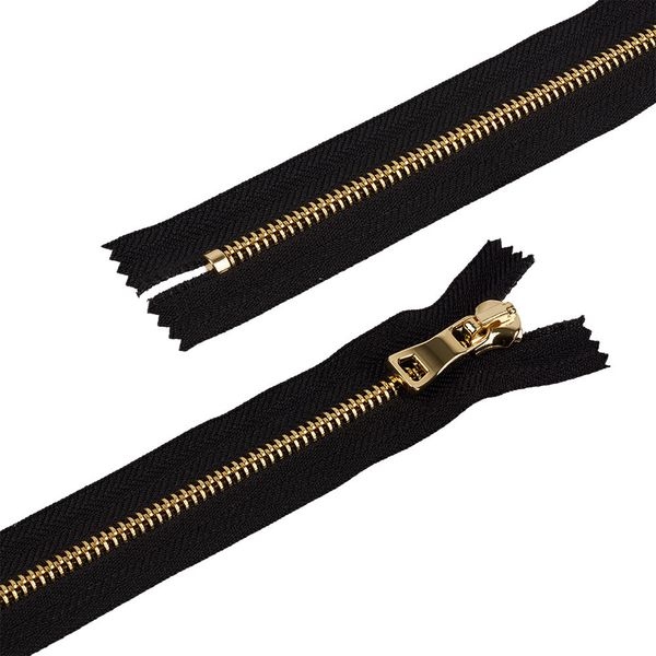 Молния металл Т5 (5 мм) 1 зам., н/раз., 18 см, декор, золото, черный Premium, MLP-5 Gamma, 1 шт