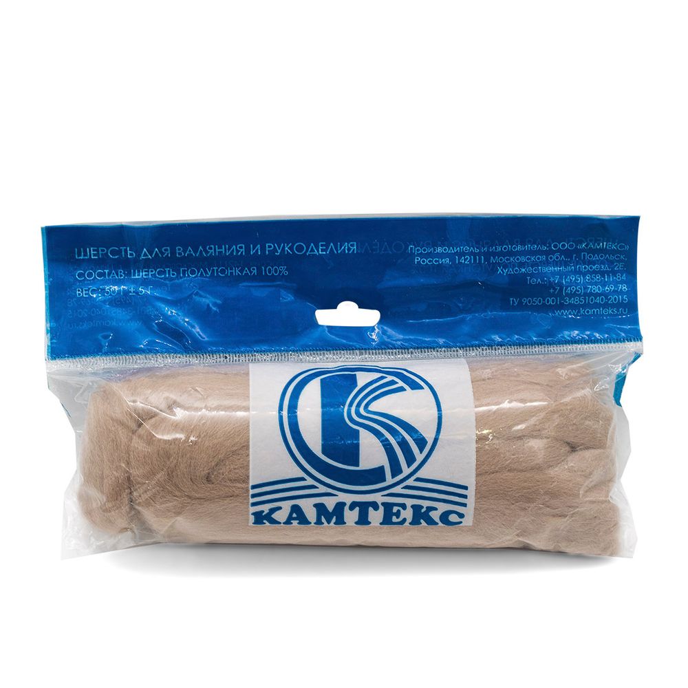 Шерсть для валяния Камтекс Лента для валяния п/тонкая 1х50 г, (25-28 мкр), 2.1 м, 007 лен, 614644-35