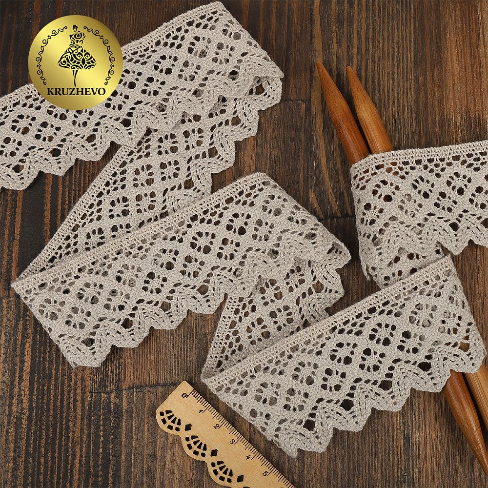 Кружево вязаное (тесьма) хлопковое 50 мм / 10 метров, диз.1003 цв.09 лен, Kruzhevo Кружево вязаное (тесьма) хлопковое 50 мм / 10 метров, диз.1003 цв.09 лен, Kruzhevo