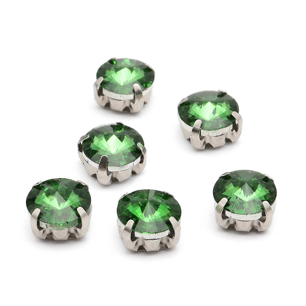 Хрустальные стразы в цапах круглой формы, зеленый 8 мм, 10 шт. Astra&Craft, РЦ017НН8