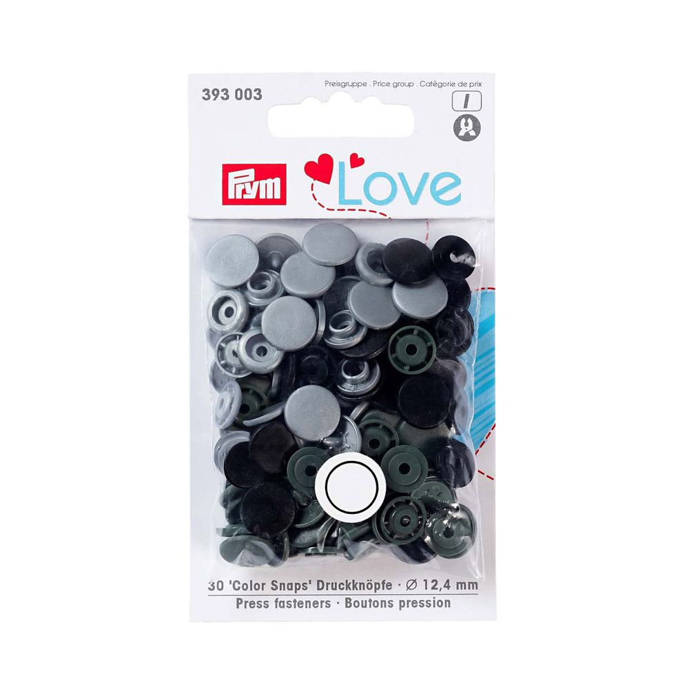 Кнопки Color Snaps, PrymLove, серый/черный цв, 12мм, 30шт, Prym