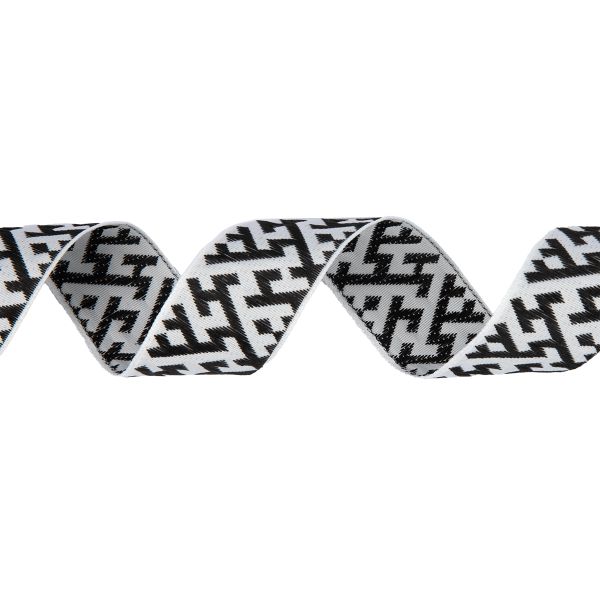 Лента (тесьма) жаккардовая 32.0 мм / 25 метров, Орнамент для северных народов, рис 9302 белый-черный, Gamma С3774