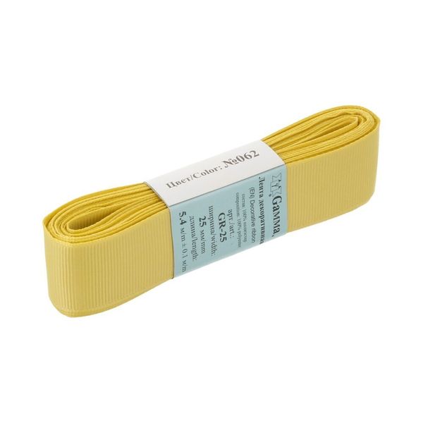 Лента репсовая нарезка 25.0 мм / 5 шт по 5.4 метра, 062 желто-зеленый, Gamma GR-25