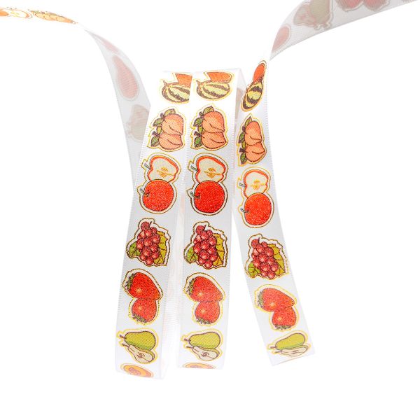 Лента атласная с надписью 16.0 мм / 22.5±1 метров, Фрукты, 029 белый, Globus