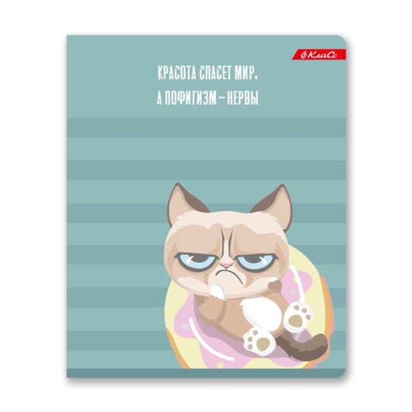 Тетрадь ученическая общая, софт тач, A5+ 96 л. на скобе, белизна 100%, 5 шт, клетка, 000350 Кот-пофигист, Светоч 96ТСК5_12_3_1