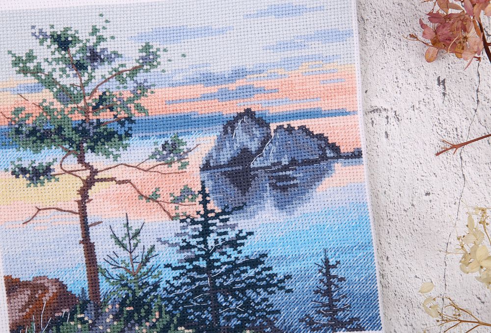 Набор для вышивания нитками Panna, На берегу Байкала, 16.5x16.5 см