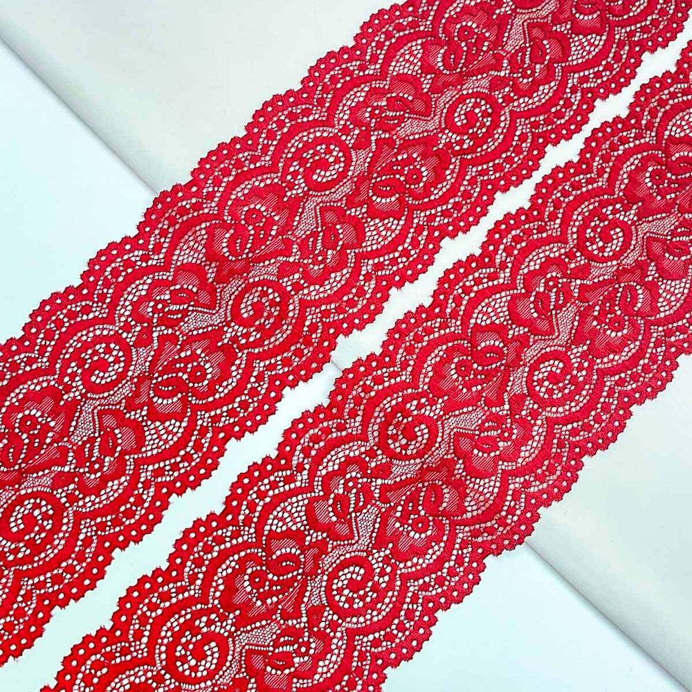 Кружево эластичное (стрейч) 100 мм / 2.7 метра, C520 темно-красный, QYE-042