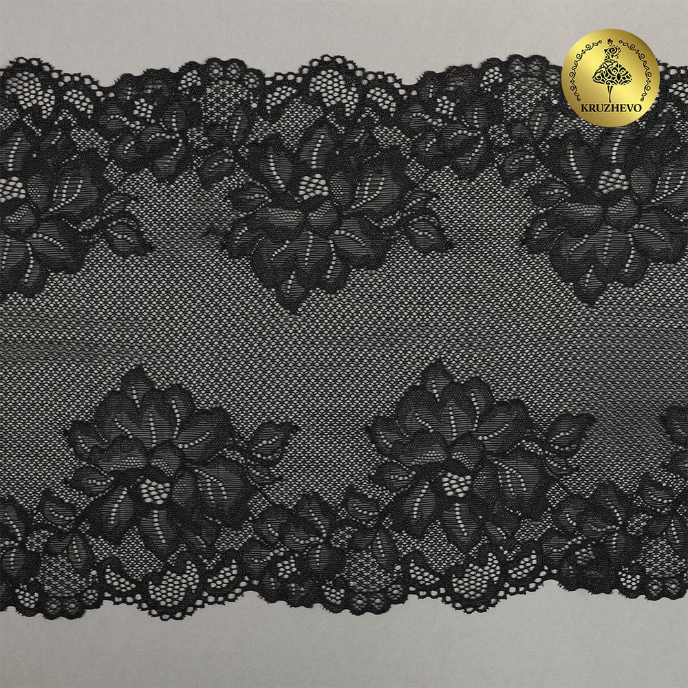 Кружево бельевое эластичное Kruzhevo 245 мм / 10 м, 6333, цв.02 черный /TOS/