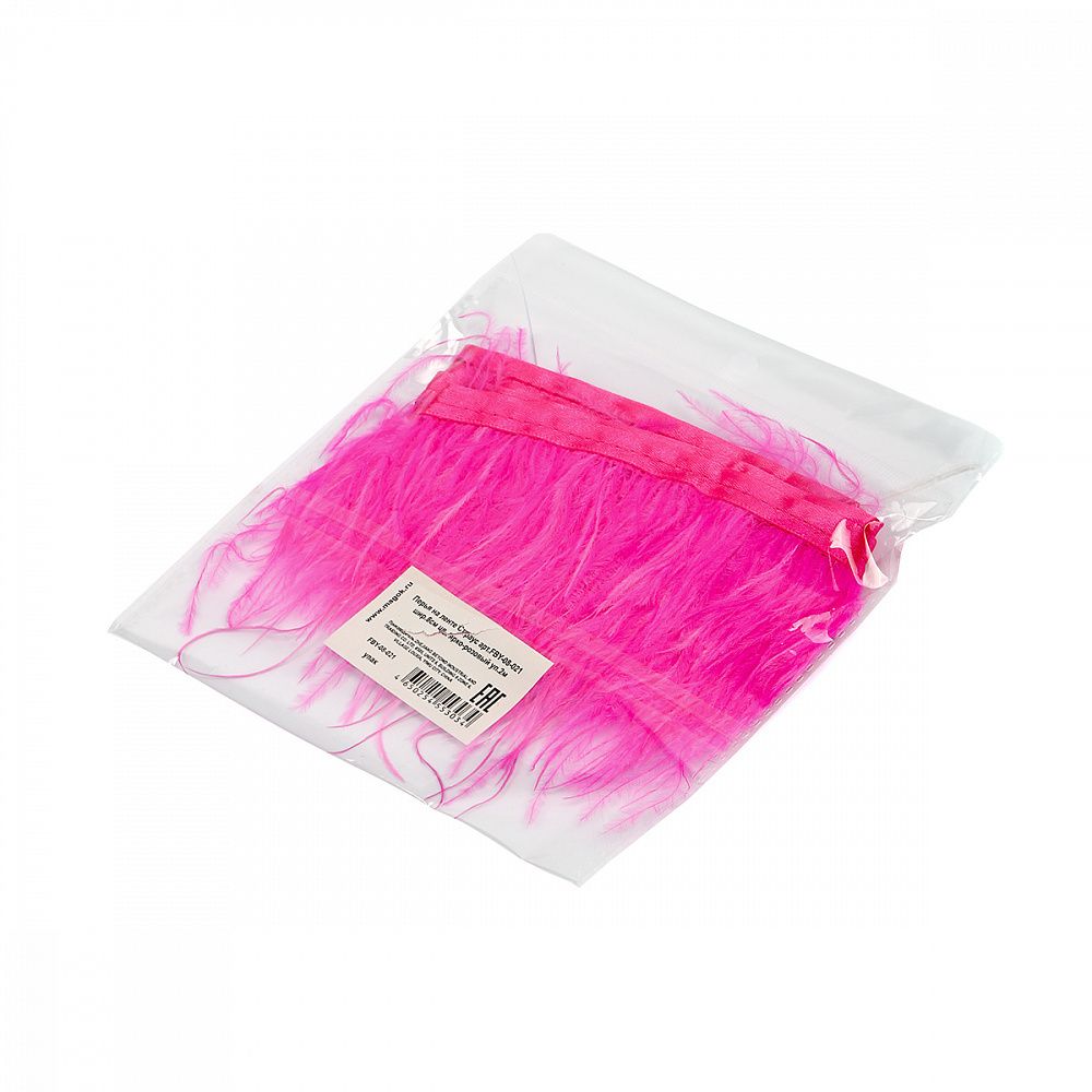 Перья на ленте Страус 8 см, FBY-08-021, цв. ярко-розовый, 2м