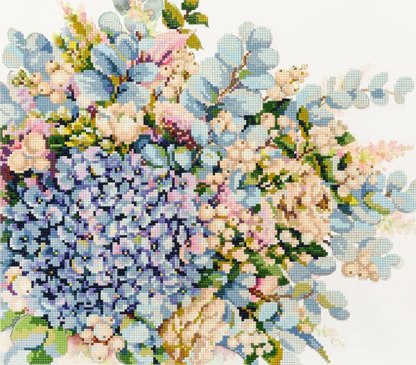 Алмазная (кристальная) мозаика Фрея, Гортензия и эвкалипт, 40х35 см