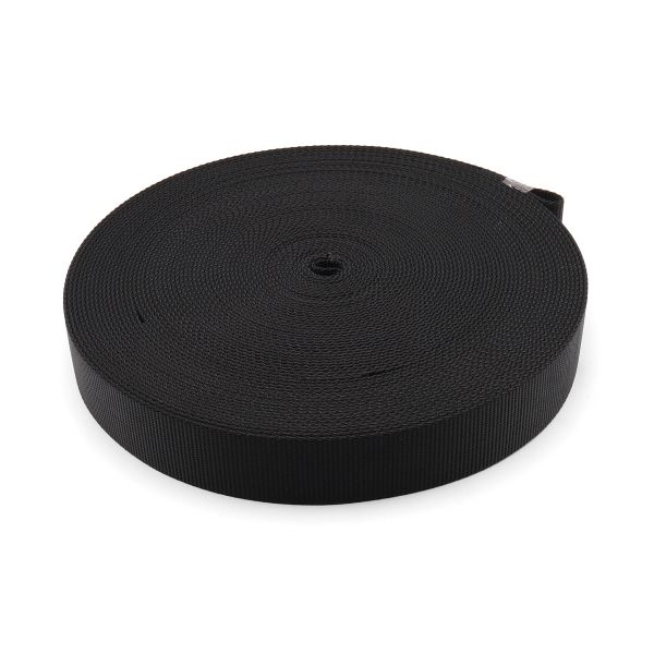 Стропа (ременная лента) 38 мм / 25 метров, толщ. 2.0 мм, [64.5 г/пог.м], 100% нейлон, черный