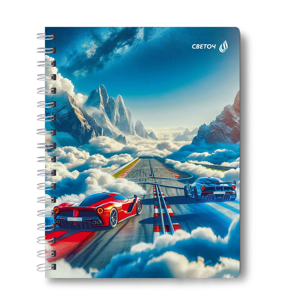 Тетрадь ученическая общая, A5 96 л. на гребне 60 г/м², белизна 90 %, 4 шт, клетка, 01187 На предельной скорости, Светоч Т111