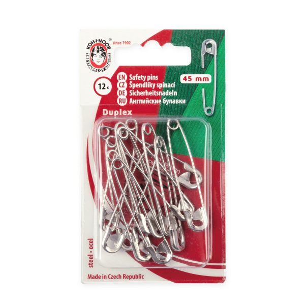 Булавки английские 45 мм, 12 шт, никель, KOH-I-NOOR 55 (5110 №2-1/2)