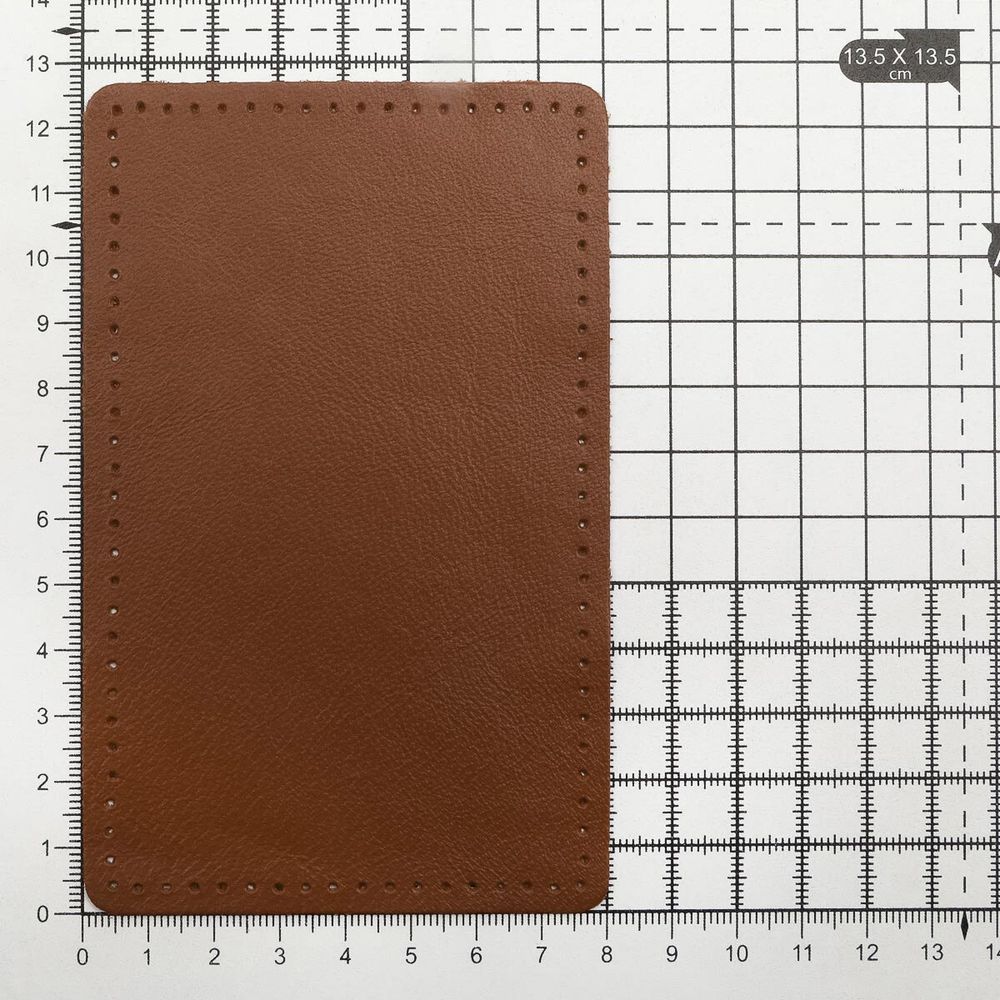 Заплатки пришивные из кожи, прямоугольник 8х12,7см с перфорацией, 2 шт, 100% кожа, 02 светло-коричневый, 9123