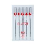 Иглы для швейных распошивальных машин ELх705, №80, 5 игл, в пенале 5486080 80, ORGAN