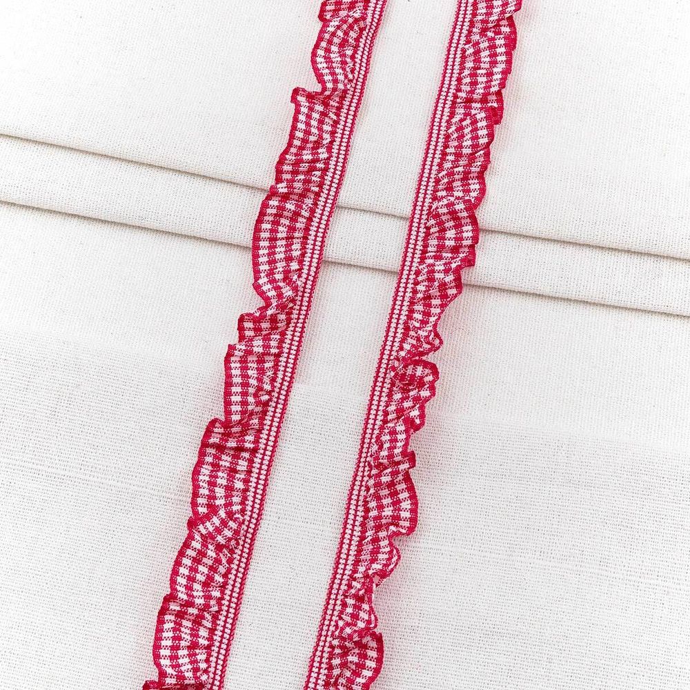 Тесьма-рюш эластичная 20 мм / 20 метров, односторонняя в клетку, п/э, цв.мал., 26064