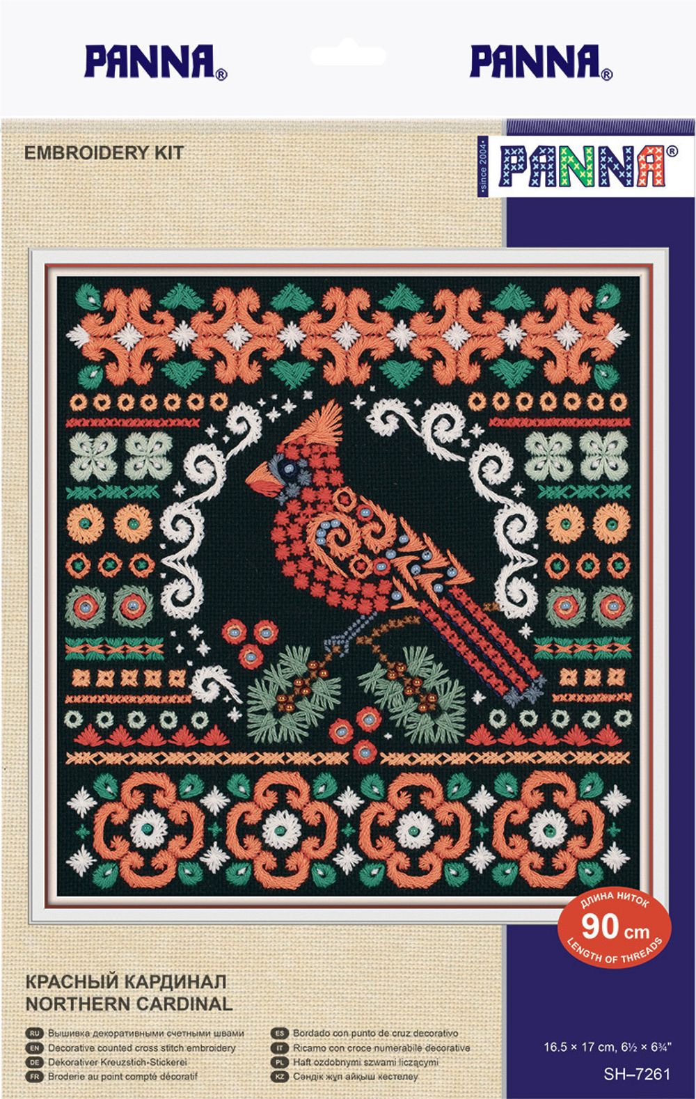 Набор для вышивания нитками Panna, Красный кардинал 16,5х17 см