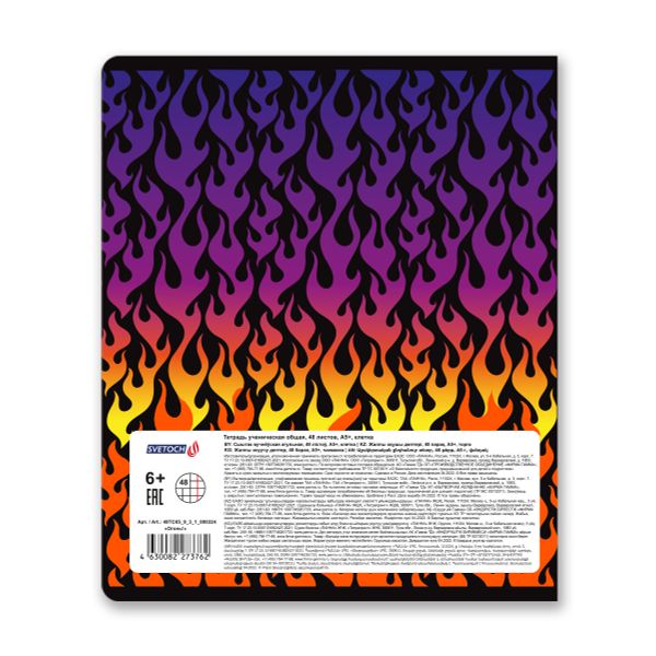 Тетрадь ученическая общая, неоновая краска, A5+ 48 л. на скобе, белизна 100%, 10 шт, клетка, 000324 Огонь!, Светоч 48ТСК5_9_3_1