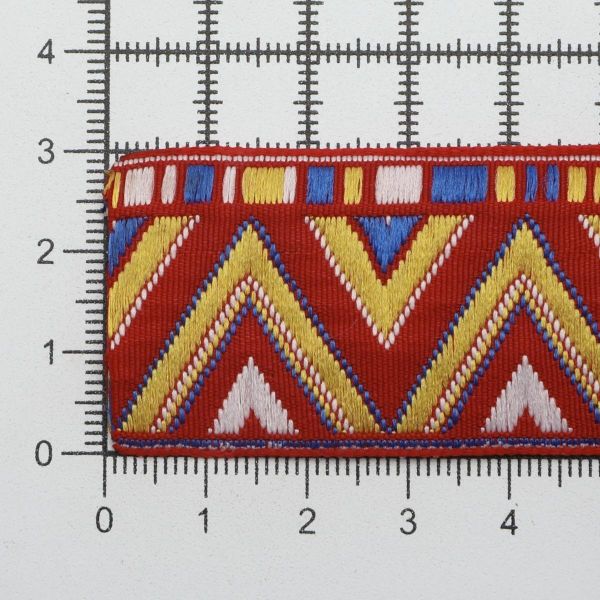 Лента (тесьма) жаккардовая 32.0 мм / 25±1 метров, рис. 8992, (красный/желтый/синий) С1853Г17